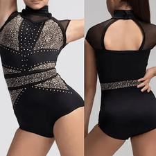 Weissman Elite dance costume black rhinestones studded leotard Get Dat 14732 SA
