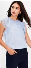 Loft Blue Shimmer Ruffle Shell Blouse Flouncy Sleeves Women’s Sz Small NWT