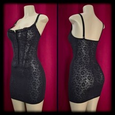Vintage 80s Black GIRDLE Dress TIGHT All In One SHAPER Bustier CORSET Nylon 36 M