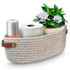 AmapleL Woven Storage Basket with Handles for Toilet Tank Top, Bathroom Stora...