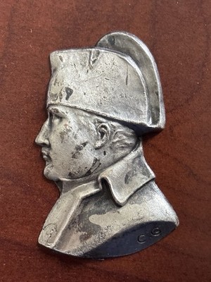 Vintage Napoleon Bonaparte Cast Metal Bust Plaque Applique CG Marked 2.25''