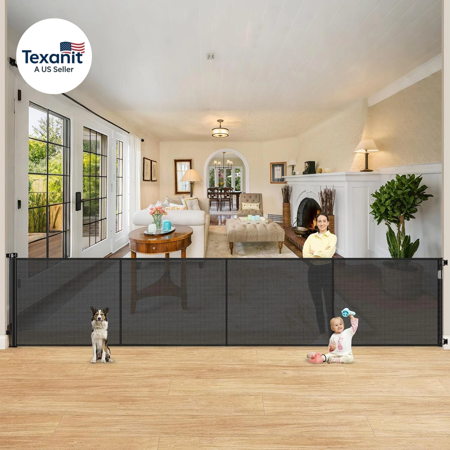 Reinforced 42" Extra Tall Retractable Dog Gate, 200" Extra Wide Baby Gate with S