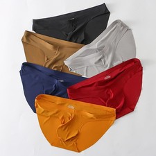 Calzoncillos de seda helada sexy para hombre cintura baja bikini bragas bolsa ropa interior transpirable
