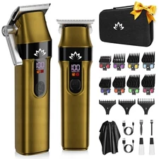  Professional Hair Clippers for Men Cordless Cutting T-Blade Trimmer Kit Gold
