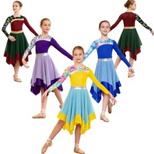 Girls Dancewear Praise Costume Robe Dress Long Sleeve Invisible Zipper Back