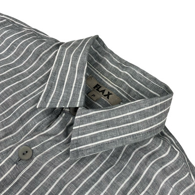 Flax Women's 100% Linen L/S Lagenlook Oversized Shirt Gray Stripe   Petite