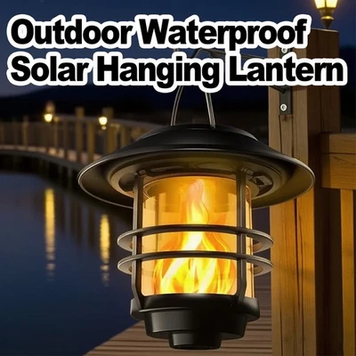 Solar Hanging Flickering Flames LED Lantern Lamp Outdoor Decoration Powered Wall - Image 1 of 4