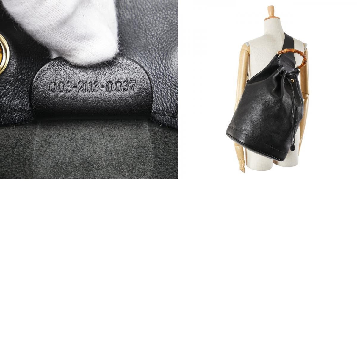 Gucci Bamboo Shoulder Bag Leather Black Women Used Authentic thumbnail 10
