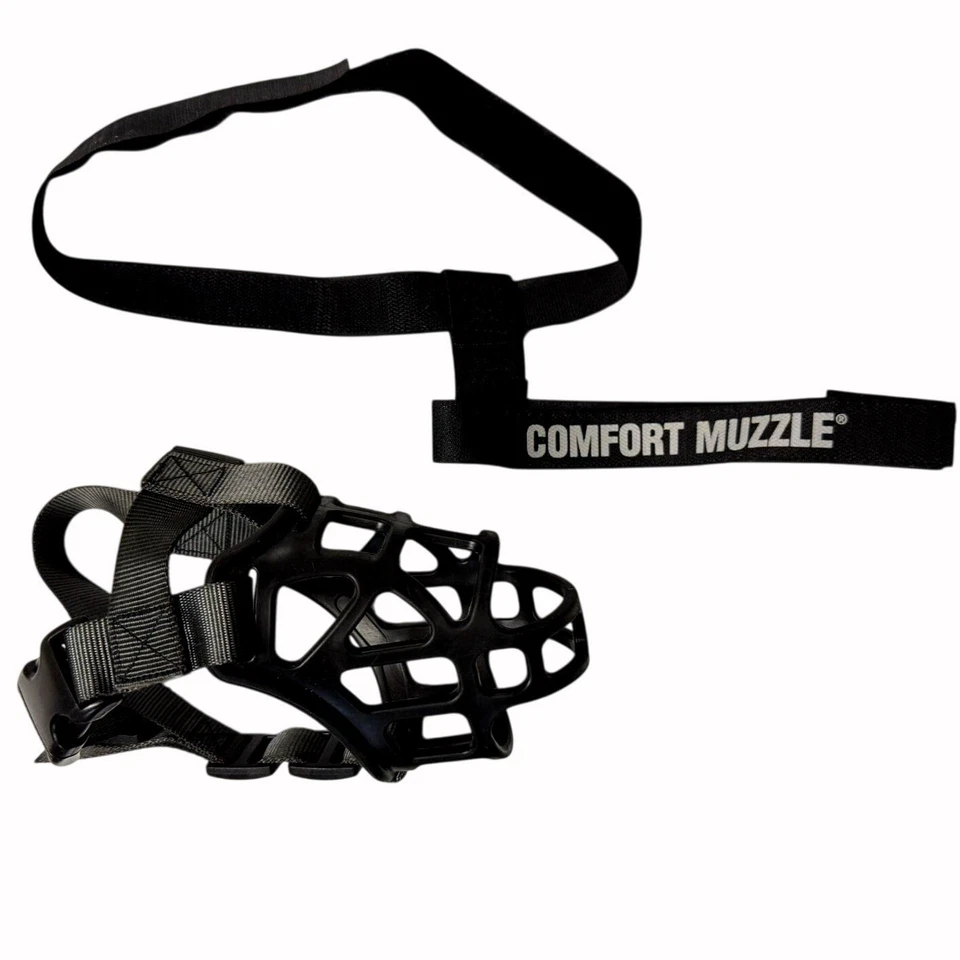 Bozal cómodo estilo canasta bozal para perro - nailon negro y goma - correa ajustable Foto 2 de 4