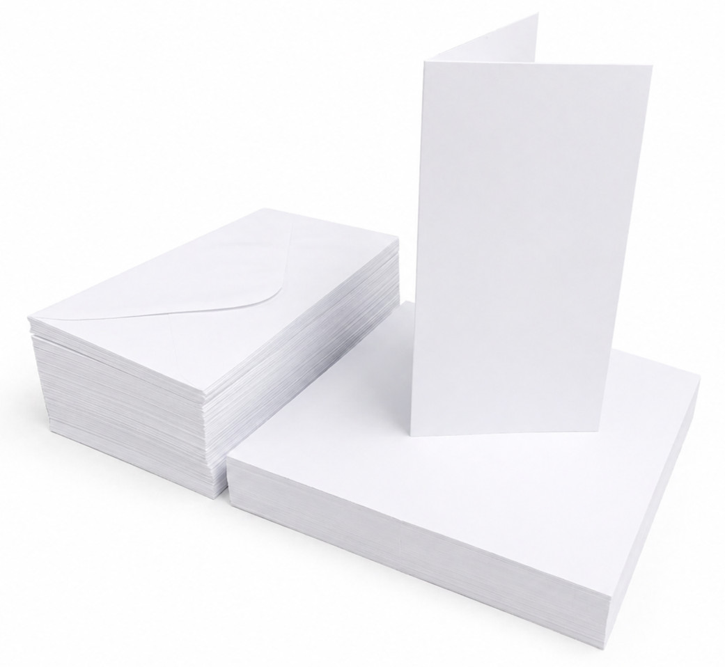 Premium DL White Card Blanks & Envelopes – 250gsm (Pack of 100)