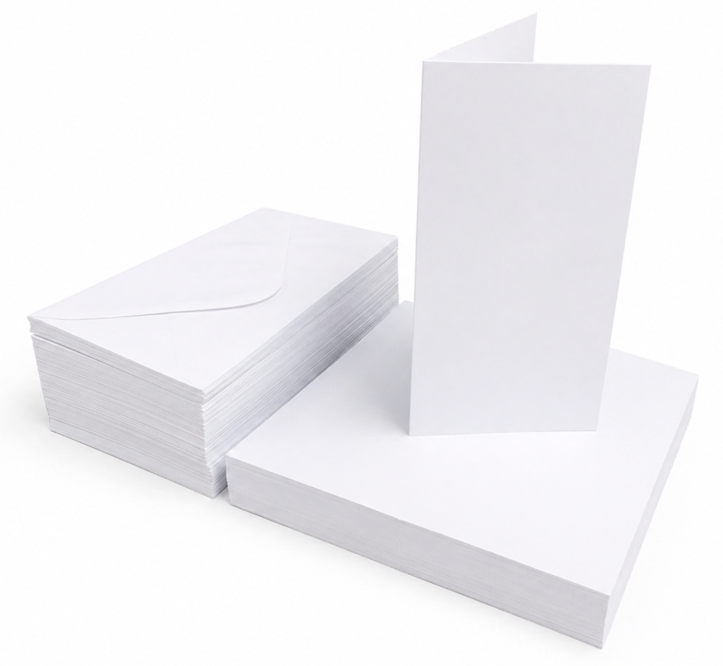 Premium DL White Card Blanks & Envelopes – 250gsm (Pack of 100)