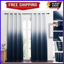Blackout Curtains 63 inches Long, Room Darkening Navy Blue and Greyish White ...