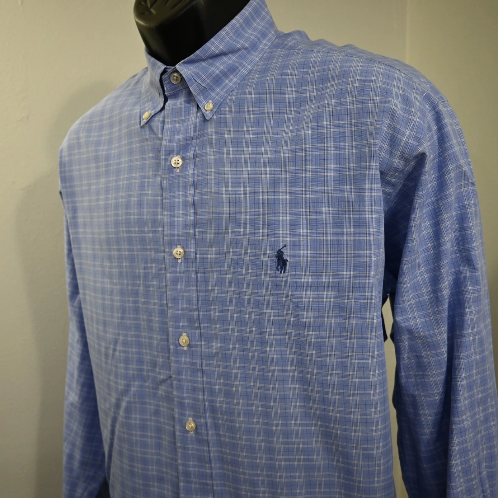 Polo Ralph Lauren Yarmouth Dress Shirt Blue Plaid Long Sleeve Men 16 32/33 Large