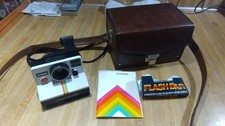 Vintage Polaroid One Step SX-70 White Rainbow Stripe Land Camera,case 
