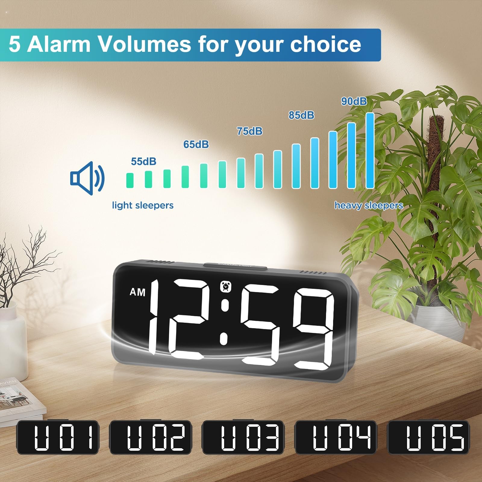 Peakeep Small Digital Alarm Clock Plug in for Bedrooms Bedside, Tiny Electric...