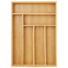 Juvale Silverware Organizer Tray - Brown Bamboo, 6-Slot, 14.5 x 10.25 x 1.75 in 