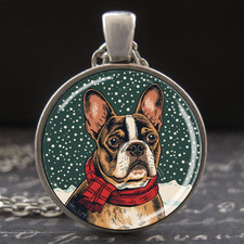 French Bulldog Necklace Dog Pendant Frenchie Mom Gifts Silver Holiday Jewelry