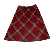 Vintage 70s Red Plaid Wool A-Line Skirt Made USA / Waist 32