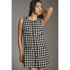 Reformation Tropez Mini Dress Houndstooth Womens 8 Black White Tweed Preppy Mini