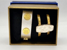 Rustic Cuff Bracelet Duo White Leather Gold T...