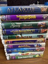 VHS Lot of 10 Children's Animated Movies Disney Universal FHE Clamshell