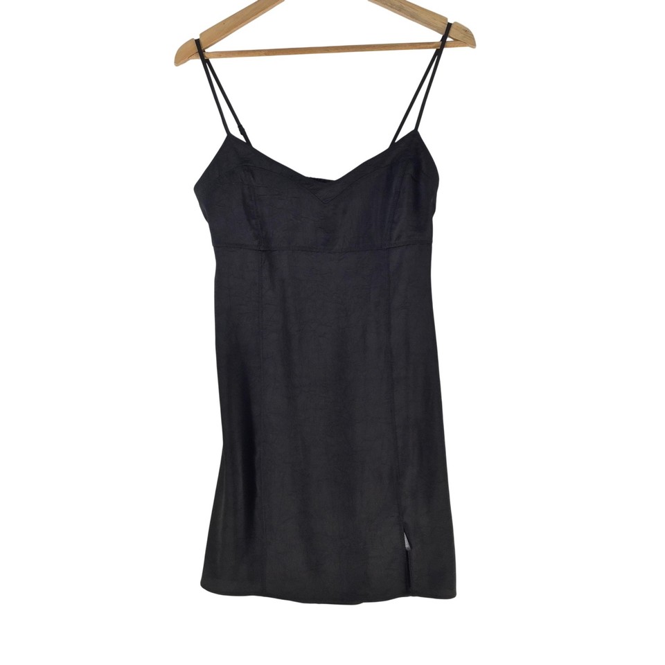H&M Dress Womens M Black V Neck Strappy Satin Slip Mini Short LBD 138927