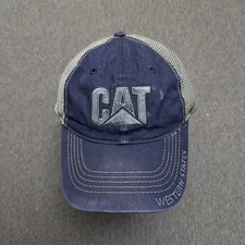 Caterpillar Hat OSFA Blue Trucker Mesh Back Adjustable Distressed