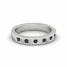 Classic Black Onyx  White CZ Womens Wedding Ring 925 Silver.