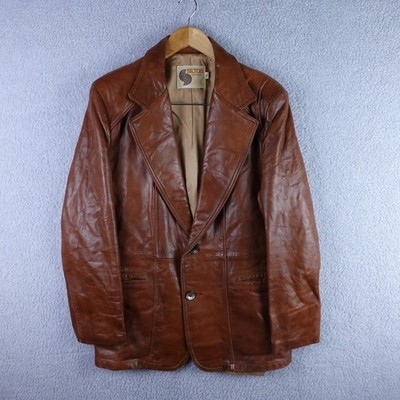 Silton California Vintage Mens Brown Leather Blazer Jacket Size 44 70s Retro