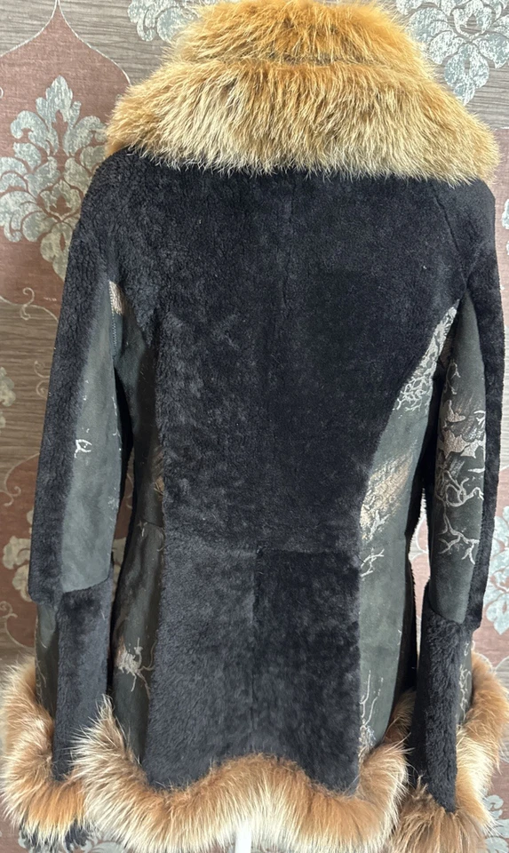 Chaqueta de piel de cordero genuina de piel de oveja, negra, ribete de piel real, talla L Foto 2 de 4