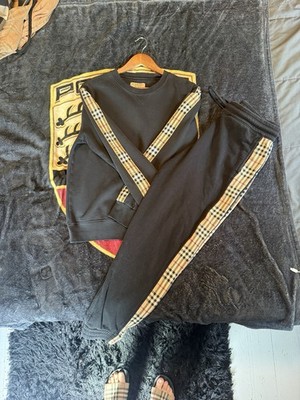 Burberry Black Check Tracksuit Set Sweatshirt & Jogger Pants Size