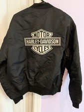Vtg Harley Davidson Black Nylon Quilted Lined Motorcycle Bomber Jacket Sz M USA