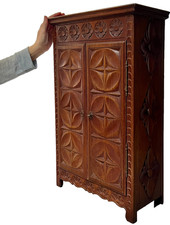ANTIQUE FRENCH PROVINCIAL CABINET WALNUT c. 1900 CARVED MINI ARMOIRE CUPBOARD