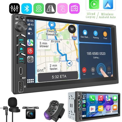 Double DIN 7'' QLED Wireless CarPlay Android Auto Car Stereo Radio GPS Navigation