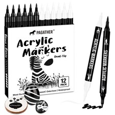 Pagather Black and White Acrylic Paint 1 Count Pack of 12 , white black