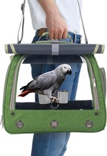 Bird Carrier Travel Cage Backpack with Perch Clear Window for Parrots Green