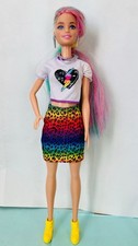 Mattel Barbie Rainbow Leopard hair doll with rucksack & Extra top vgc