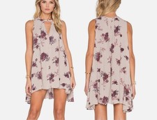 Free People Tree Swing Tunic Dress Womens Sz S Washed Stone Floral Sleeveless