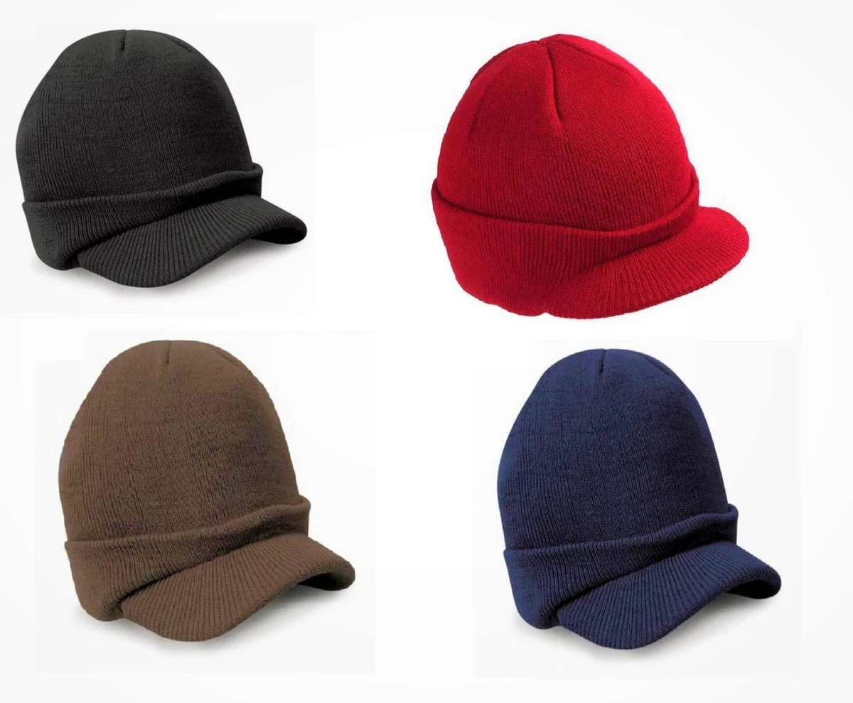 Unisex Esco Peaked Army Beanie Hat Warm Wooly Winter Mens Ladies Cadet Ski Cap