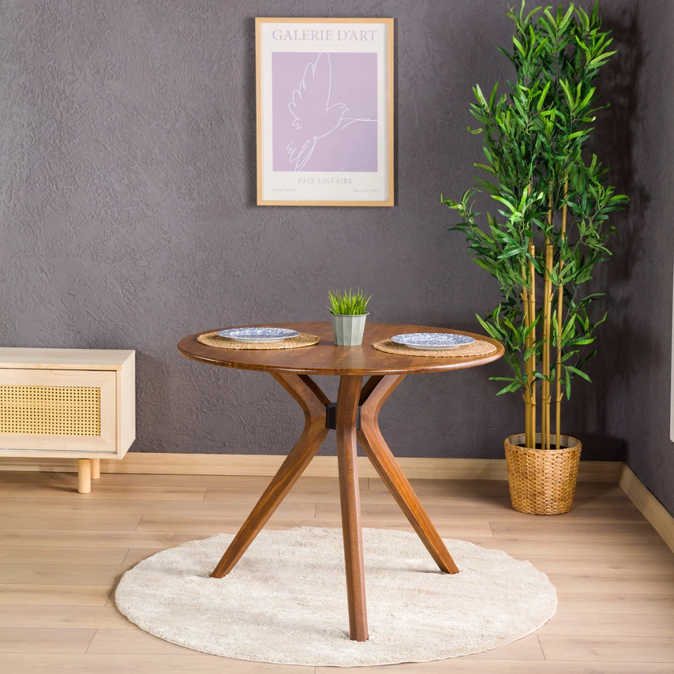 Mesa de Comedor Redonda con Pata de Mariposa, Madera de Roble, Pata de Pedestal Envío Rápido Gratis Foto 2 de 4