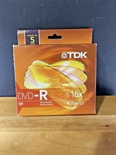 NOS SEALED 5 Pk TDK DVD-R With Jewel Cases 1-16X 4.7GB