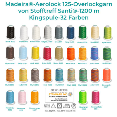 Madeira -Aerolock 125-Overlockgarn von Stofftreff Santi -1200 m Kingspule