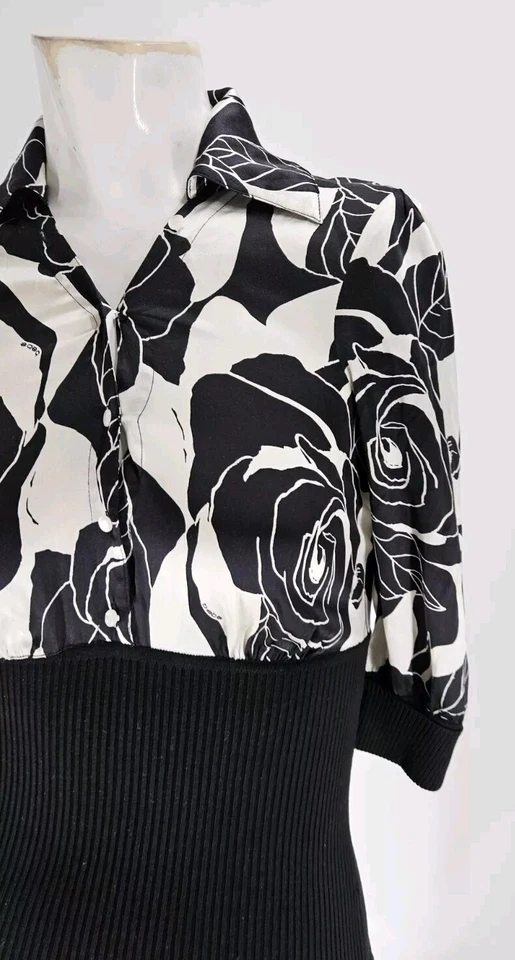 Camisa para mujer Bebe extra pequeña seda vintage estampado rosa negro blanco Foto 2 de 4