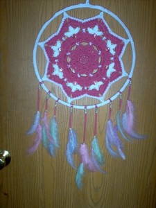 Sale: Hand crochet dream catcher, rose and white #11     a
