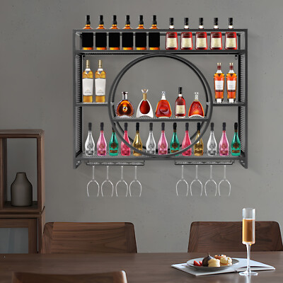 Wall-Mounted Iron Wine Rack - Industrial Style Rack for Bottles & Glasses