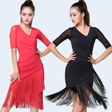 New Women's Latin Practice Rhythm Tassels Dance Dress Salsa Samba Rumba Ballroom