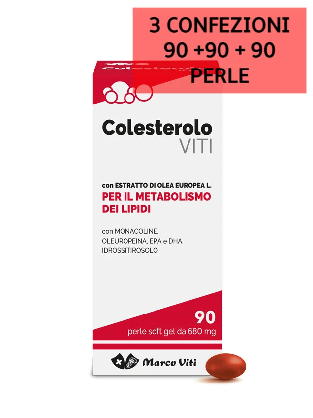 MARCO VITI 3 X COLESTEROLO VITI con Monacoline, EPA e DHA, Olivo - 90+90+90 Perle Soft Gel