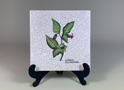 Vintage Kunst Keramik Fliese Crackle Glasur Atropa Belladonna