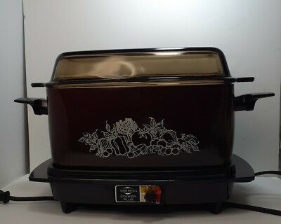 West Bend Slow Cooker Plus Crockpot Harvest Amber GlassLid Cord Casserole Trivet