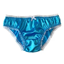 Aqua Blue Satin Frilly Sissy Panties Bikini Knicker Underwear Briefs Size 6-20